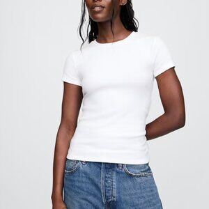GAP White Modern Rib Crew Neck Short Sleeve T-Shirt - Small - NWT